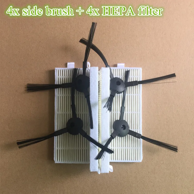 4x Robot Side Brush + 4x A6 HEPA Filter Replacement Kits for ilife A6 A4s Robotic Vacuum Cleaner Parts