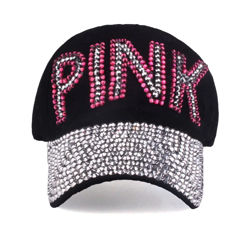 [YARBUU] Lady solid color baseball caps high quality Rhinestone cap with letter PINK Snapback Casquette hat for women wholesale