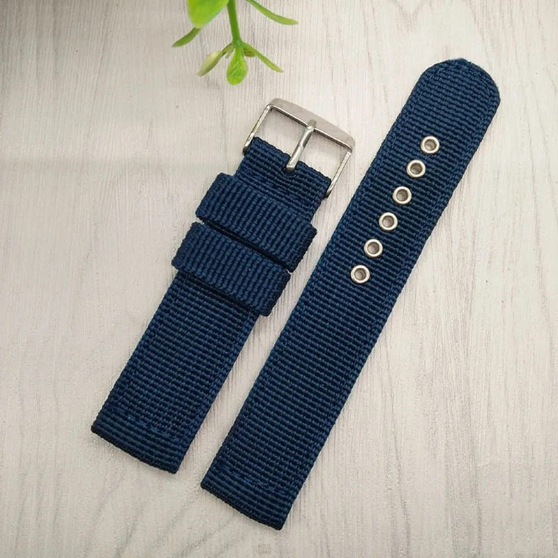 HENGRC Watch Band Outdoor Sports Nylon Strap 18mm 20mm 22mm 24mm Handmade Canvas Watchband Steel Metal Needle Buckle