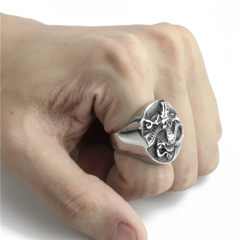 Dragon Yin and yang tai chi Stainless Steel Ring Biker Vintage jewelry US Size 8-13