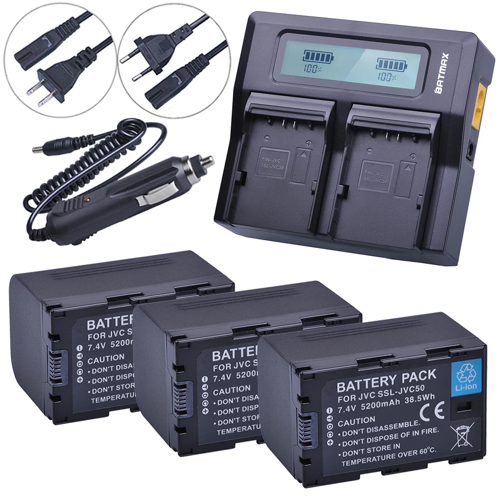 

3Pcs 5200mAh SSLJVC50 SSL-JVC50 JVC50 Battery + LCD Rapid Dual Charger for JVC GY-HM600 GY-HM650 GY-LS300 GY-HMQ10 Camcorders