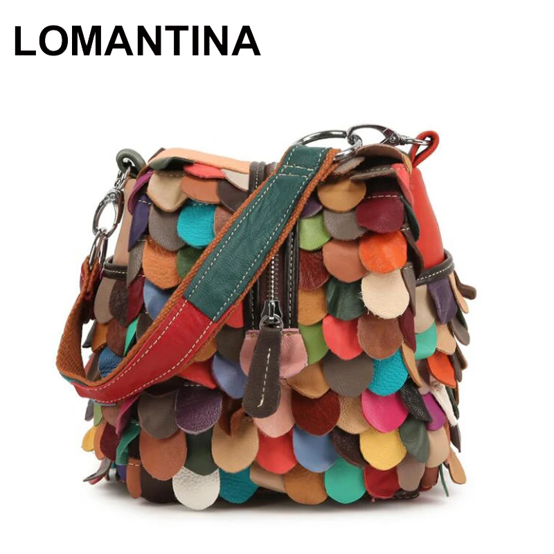 Lomantina Sheepskin Women Messenger Bags Genuine Leather Women\'s Shoulder Bag Ladies Girls Colorful Small Square Handbags