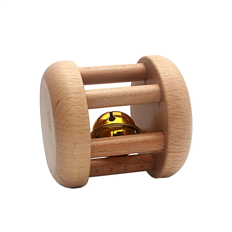 Montessori Baby Toys Wood Golden Rattles Wooden Cage Bell/Rattle Educational Toy for Toddler Infant Beech Wood Practice Training