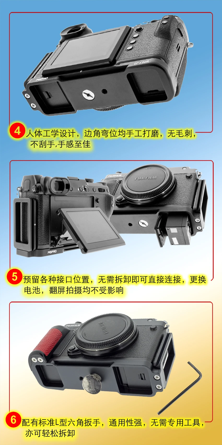 Piastra a sgancio rapido in alluminio impugnatura fotocamera L-piastra per Fujifilm Fuji X-Pro1 X-Pro2 X-Pro3 Xpro1 Xpro2 Xpro3 accessori per fotocamera 44 Piastra a sgancio rapido in alluminio impugnatura fotocamera L-piastra per Fujifilm Fuji X-Pro1 X-Pro2 X-Pro3 Xpro1 Xpro2 Xpro3 accessori per fotocamera 44