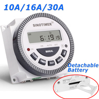 TM-619H-2 30A 230V AC 7 Days Weekly Programmable Time Relay Digital Timer Switch Output 220V Voltage Detachable Battery Type