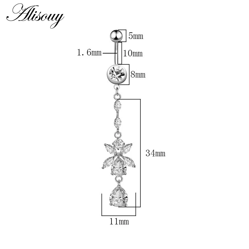 1ชิ้นใหม่เพทายแฟชั่นผ่าตัดสแตนเลสสะดือเจาะดอกไม้จี้ปุ่มท้องแหวนเจาะท้องร่างกายเครื่องประดับ