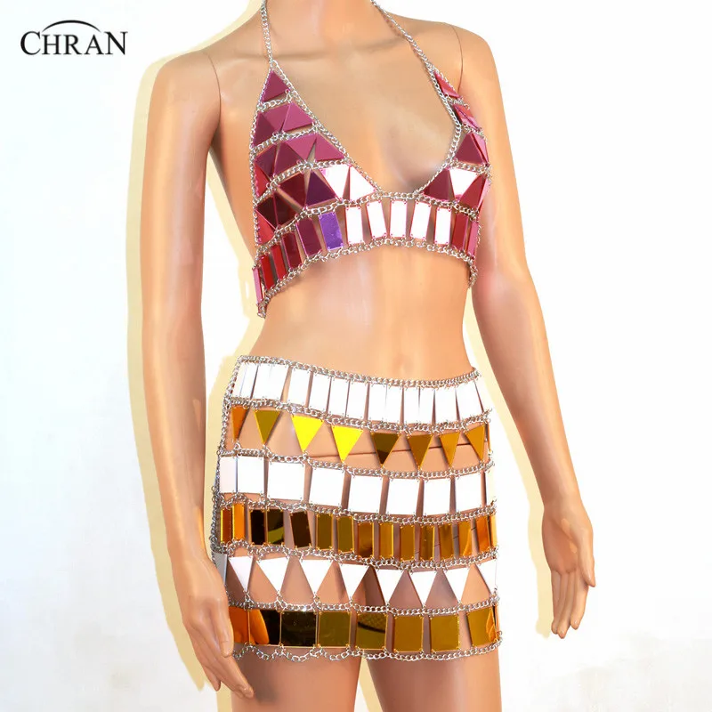 Chran WHP Perspex Rave Top Sonus Festival Chain Bra Harness Necklace Body Belly Belt Skirt EDC Outfit Wear Bikini EDM Jewelry