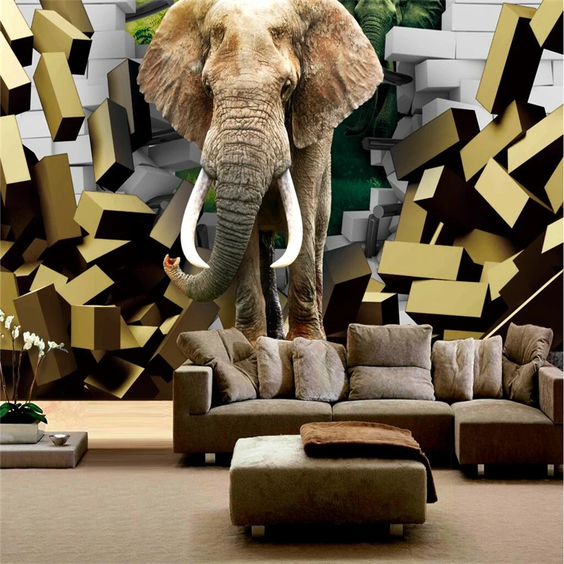 

wellyu 3D elephant wall through the three - dimensional TV backdrop custom large - scale fresco green wallpaper