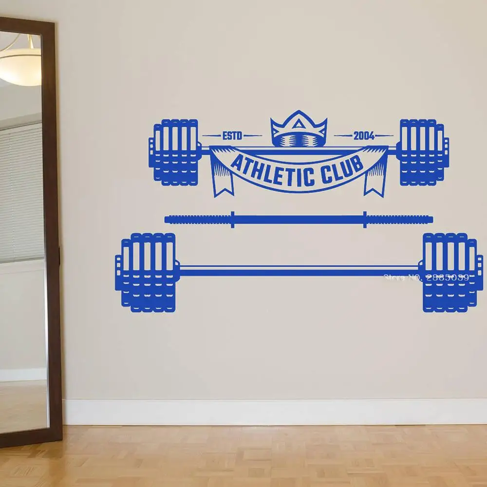 Athletic Club Custom Decals Barbells Wall Decal Gym Studio Wall Decor Wall Stickers For Gymnasium Posters Murals LC1398