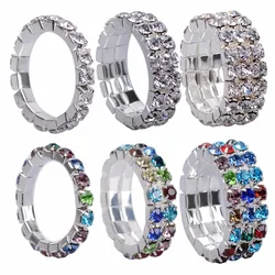 JUCHAO Hot Silver Color Elastic Zircon One Row Rings for Women Rhinestones Elastic Rings Gifts Crystal Ring Drop Shipping