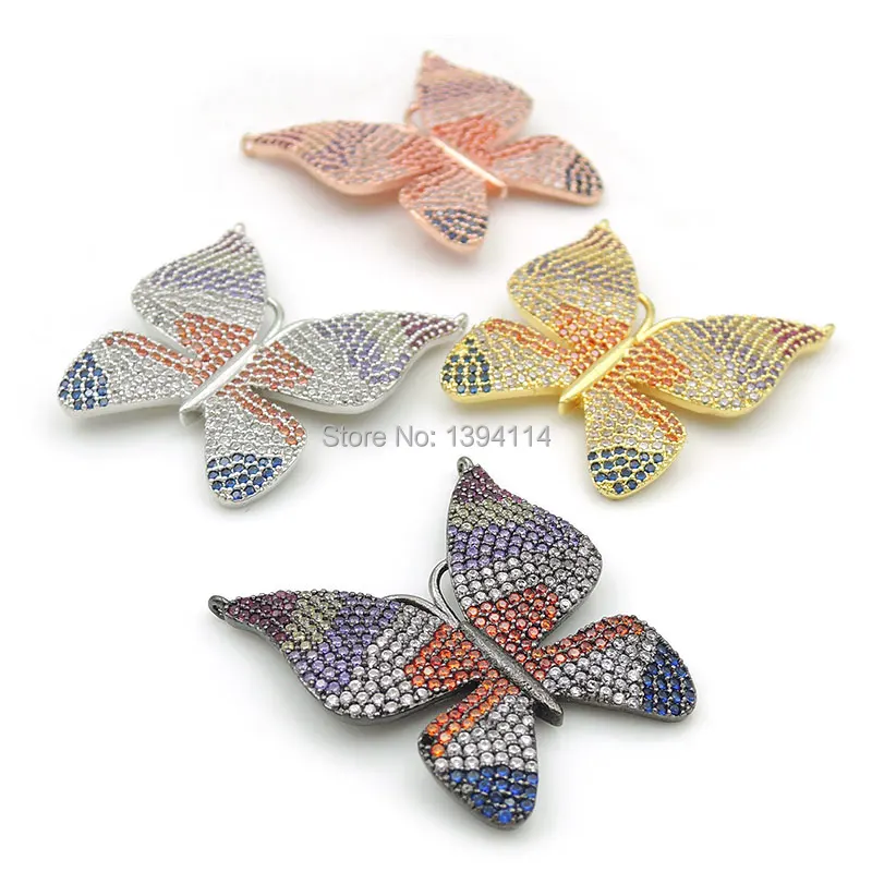 

32*28*2mm Micro Pave CZ Of Mixing Colors Butterfly Charm Of Double Circles Fit For Women As Necklaces Accessory