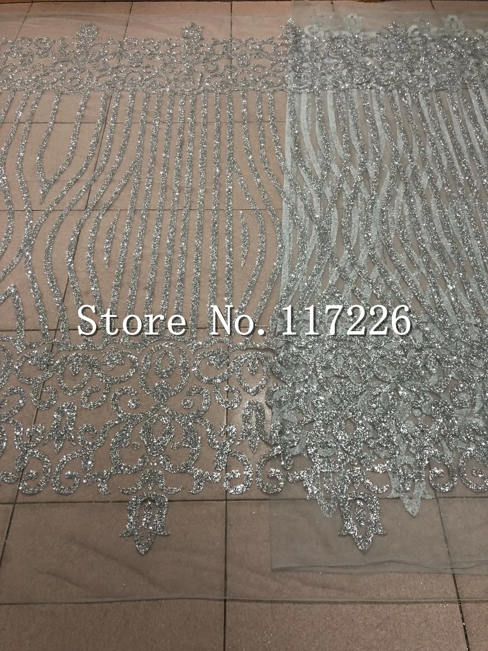 JRB-CY101128 sparkly african sequins tulle mesh fabric hot selling with glued glitter in silver color