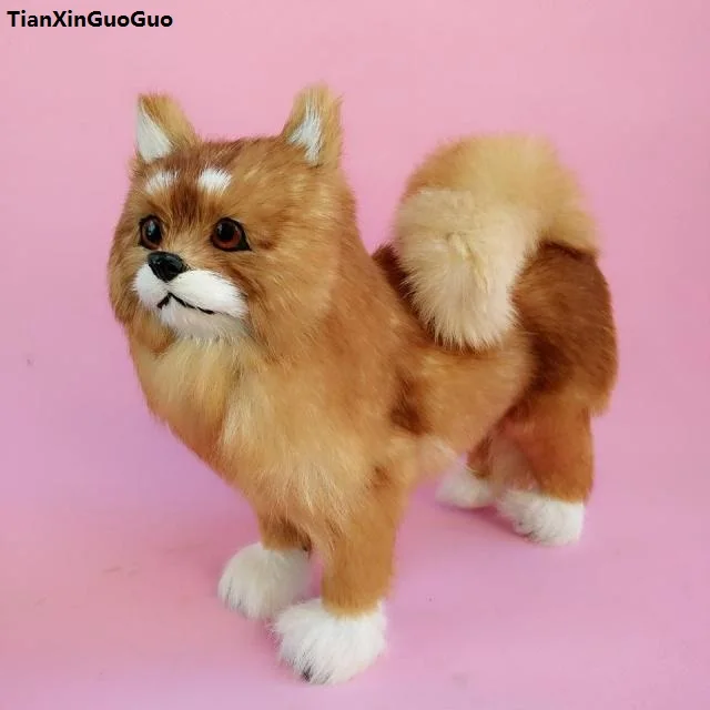 simulation Pomeranian dog 29x25cm hard model polyethylene& furs brown Pomeranian handicraft home garden decoration gift s1211