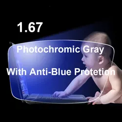 1.67 Photochromic-Gray Lenses with Anti-blue Ray Protection Optical Prescription Glasses Lenses Anti-reflective and Anti-glare