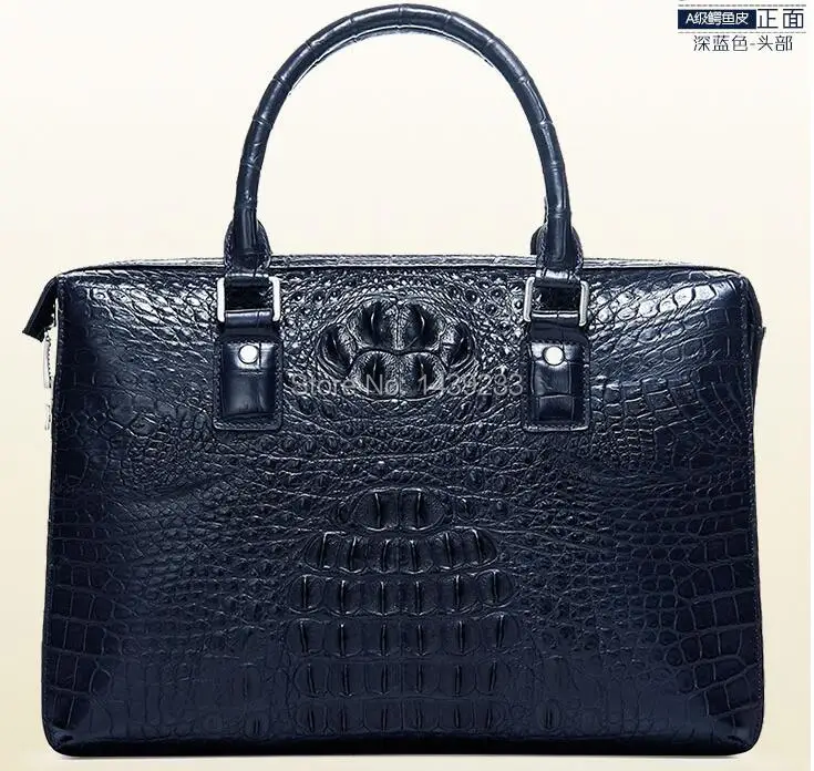 Tailand Import 100% Genuine/Real Crocodile Skin Men Briefcase Laptop Bag, Top Luxury Men Business bag Black, Free Shipping