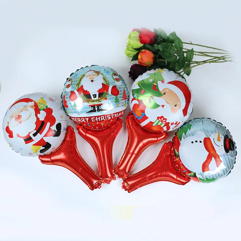 1 Pcs Christmas Series Cartoon Santa Claus Snowman Handheld Wand Shape Foil Balloons Fun Air Filled Toys Party Decoration