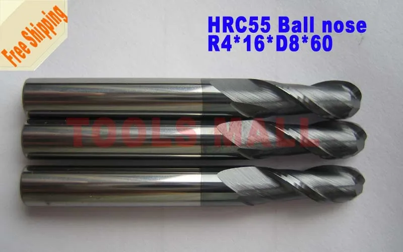 

3pcs 8mm 2 Flutes Ball nose Spiral Bit Milling Tools Carbide CNC Endmill Router bits hrc55 R4*16*D8*60