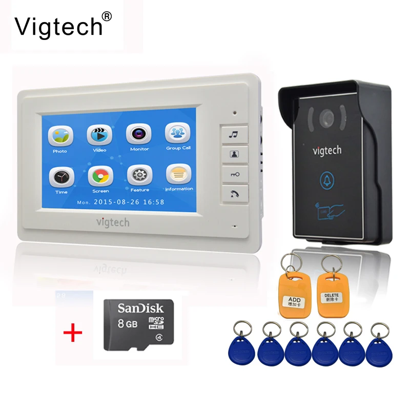 

Vigtech7 Inch LCD Home Video Door Phone System Photo Video Recording Visual Intercom Device IR Night Vision Camera 8GB TF Card