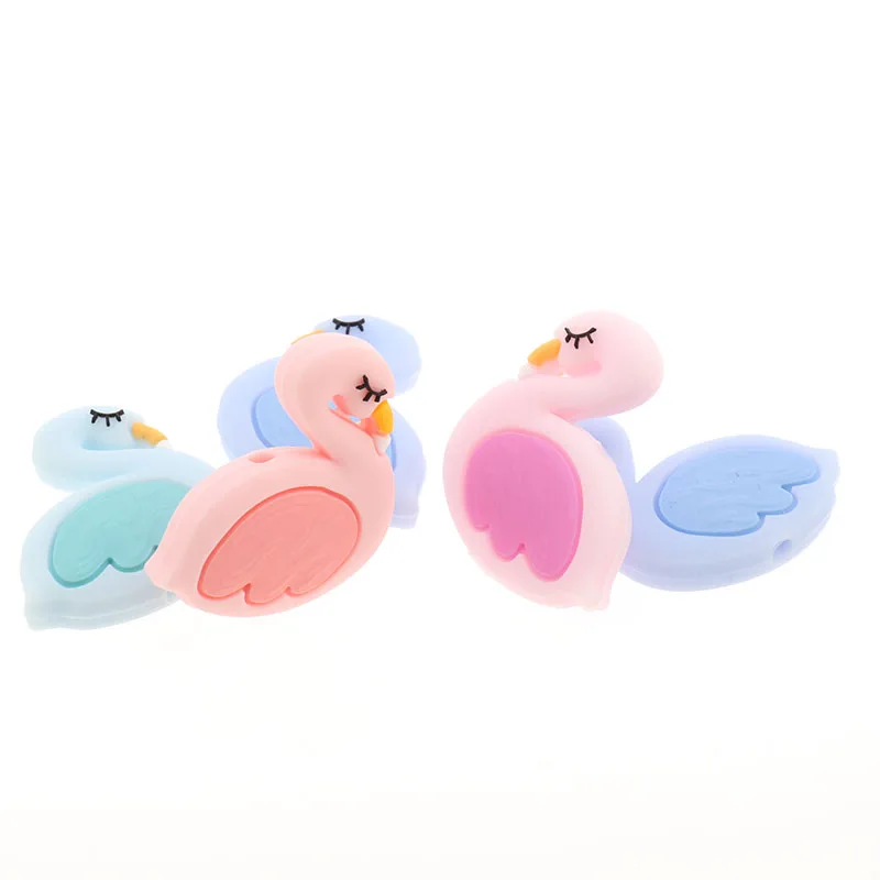 FKISBOX 20PCS Silicone Teething Beads Swan Chewable  Baby Teether Necklace Bead Flamingo DIy Pacifier Chain Cuentas Silicona