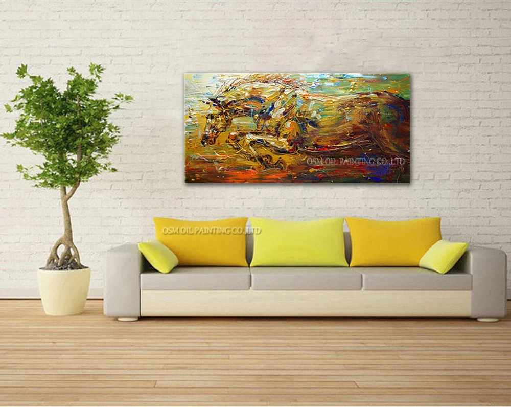 China Dafen Oil Painting Village Factory Wholesale Impression Horse Oil Painting On Canvas Running Abstract Horse Oil Painting