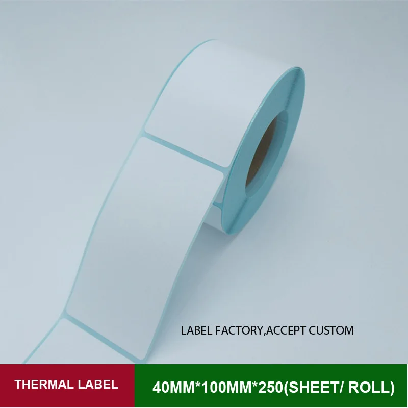 

Shipping label 40mm*100mm 250pcs per roll thermal sticker barcode label can customized logo self adhesive blank white paper