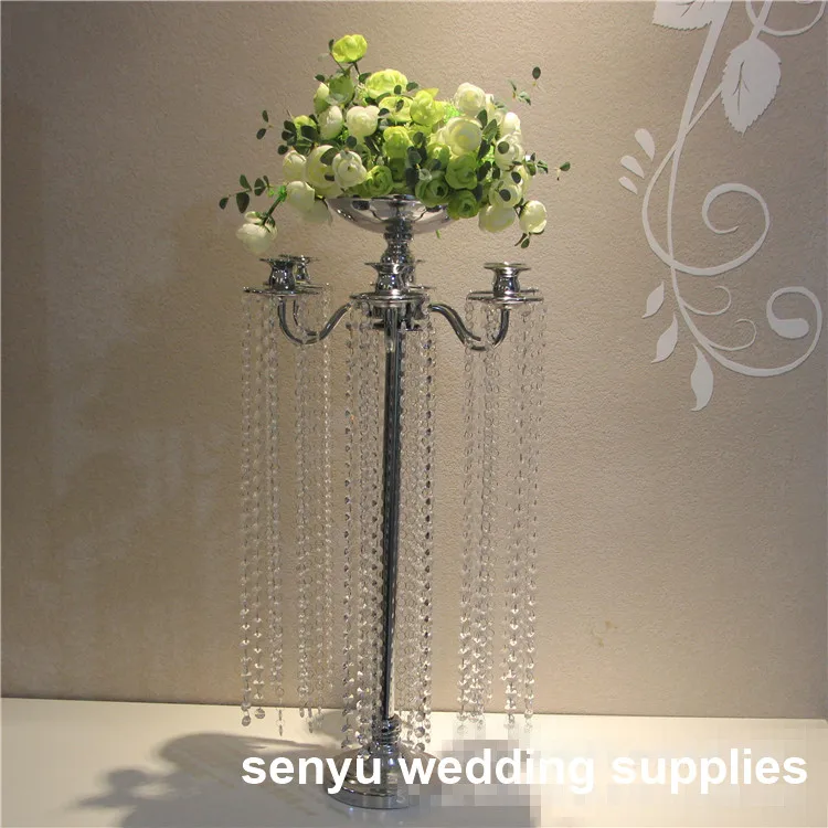 

Wholesale 6 arms tall cheap crystal candelabra with flower bowl acrylic candle centerpieces for weddings senyu00030