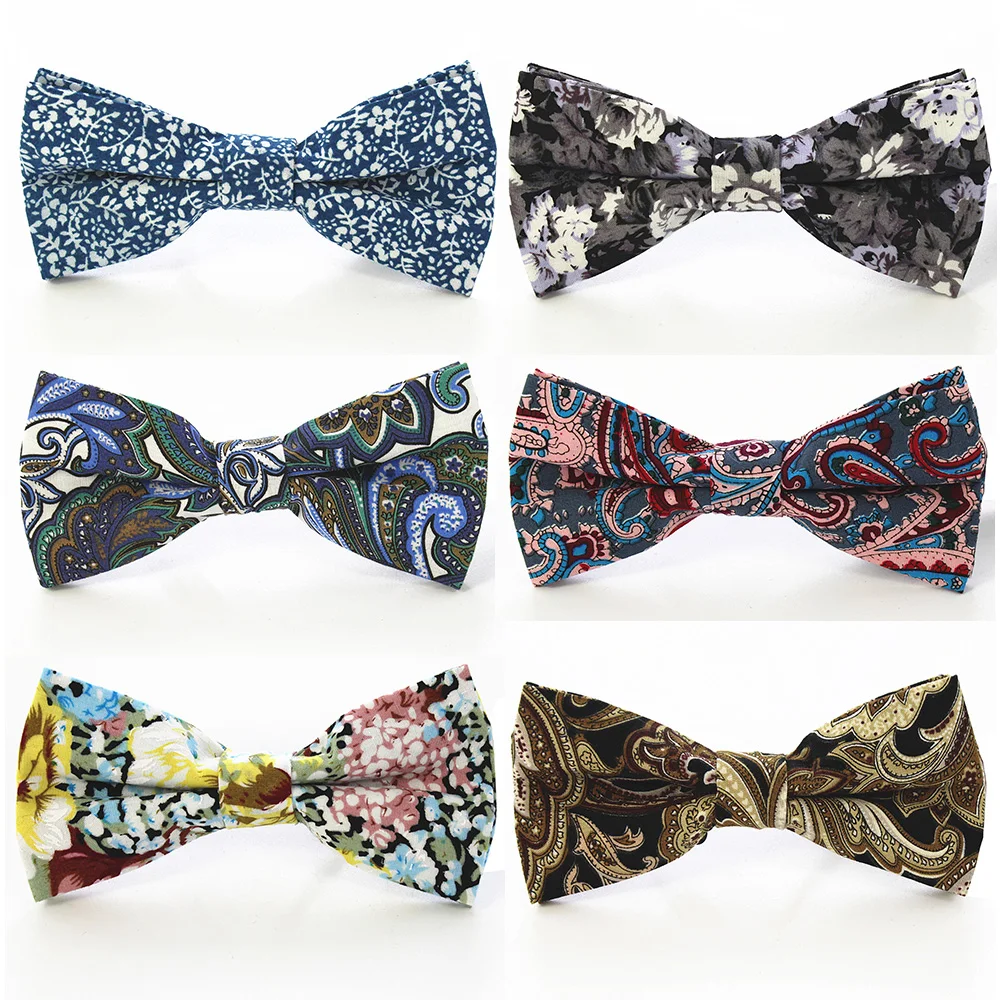 

RBOCOTT Men's Brown Bow Tie Cotton Blue Floral Neckwear Bowties For Men Red Wedding Party Suit Fashion Accessories