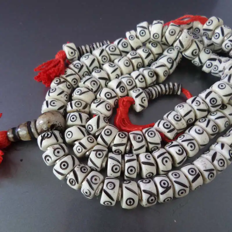 Tibet 108 Yak Bone Hand Carved Totem Sar Moon Prayer Beads Mala 10mm BRO978