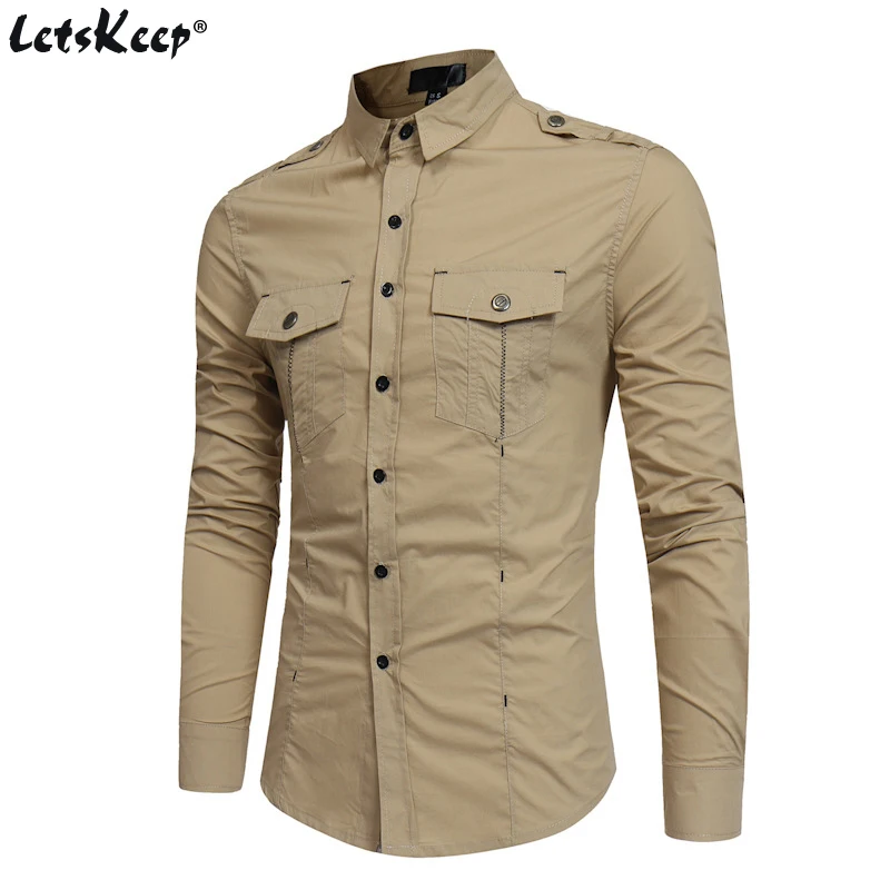 2018 LetsKeep A Army men shirt long sleeve solid color shirts men dress mens military shirt clothing US Size S-XL , MA475