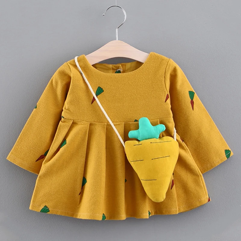 

Baby Dresses 2018 New Spring Baby Girls Clothes Cute Carrot Printing Princess Newborn Dress Suit For 6M-24M