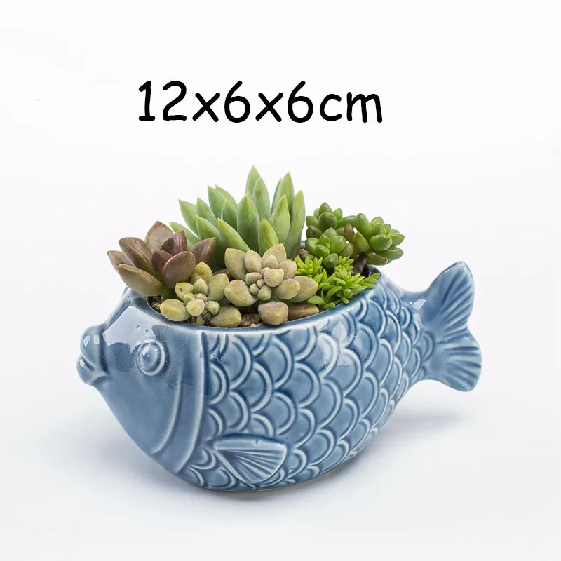 European Style Cute Fleshy Flowerpot Pocelain Blue Fish Macetas Vase Home Garden Mini Bonsai Cactus Flower Pot Balcony Decor