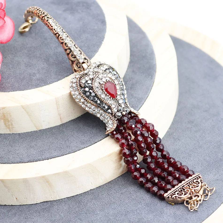 New Turkish Natural Stone Bead Chain Bracelet Women Vintage Bohemia jewelry Antique Gold Color Crystal Wedding Love Bracelets