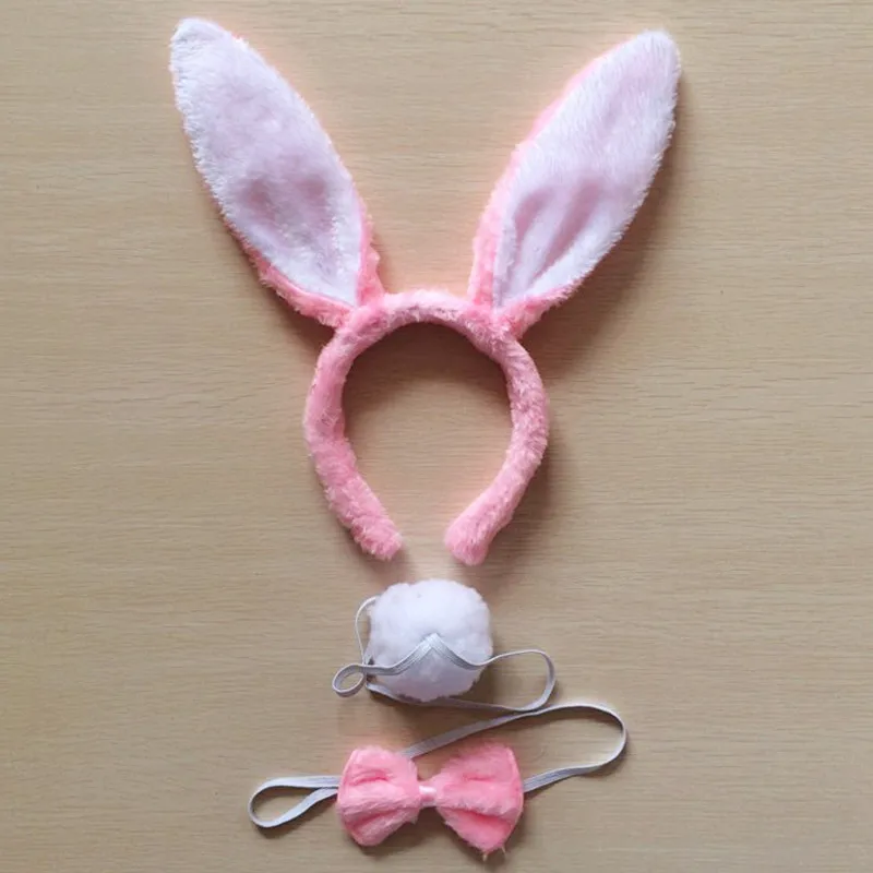 Children Adult Bunny Ear Headband Set Black Pink White Blue Fancy Dress Costume Hen Party Big Rabbit Ear Hairbands Headwear Tail image 2