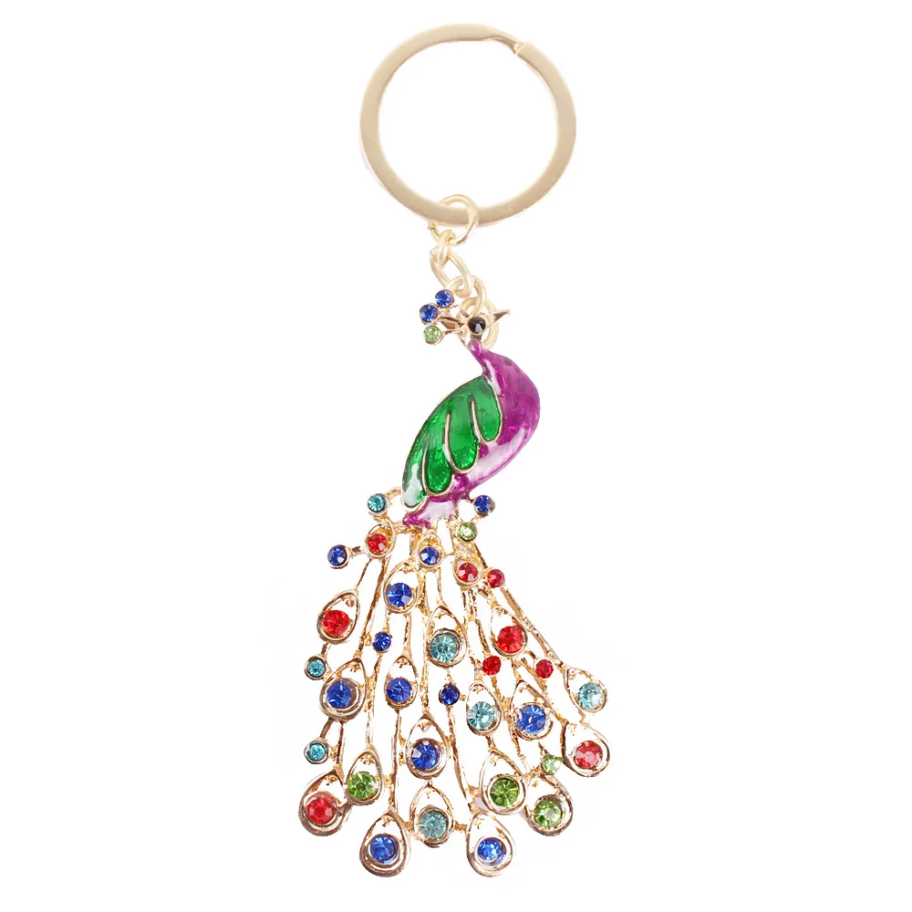 Peacock Peafowl Splendid Tail Cute Crystal Charm Purse Handbag Car Key Keyring Keychain Party Wedding Birthday Gift