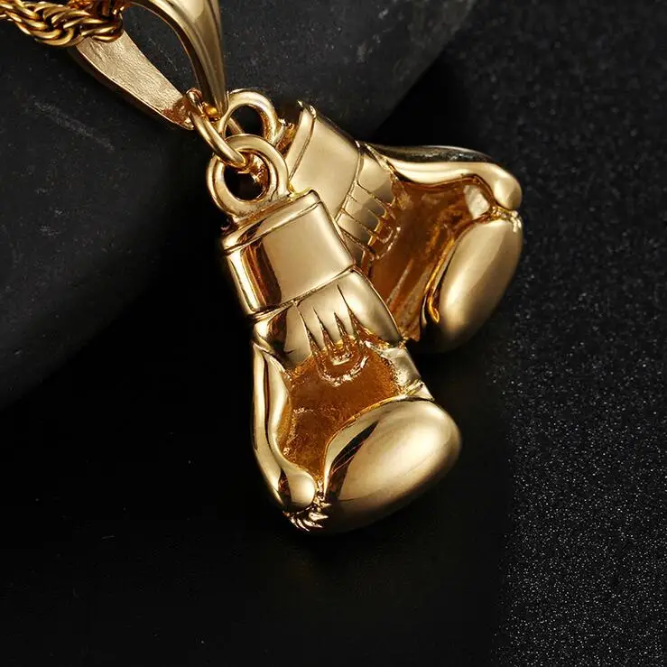 Punk Gold Color Twist Rope Chain Boxing Glove Pendant Choker Men Women HipHop Stainless Steel Charm Sport Boxer Necklace Jewelry