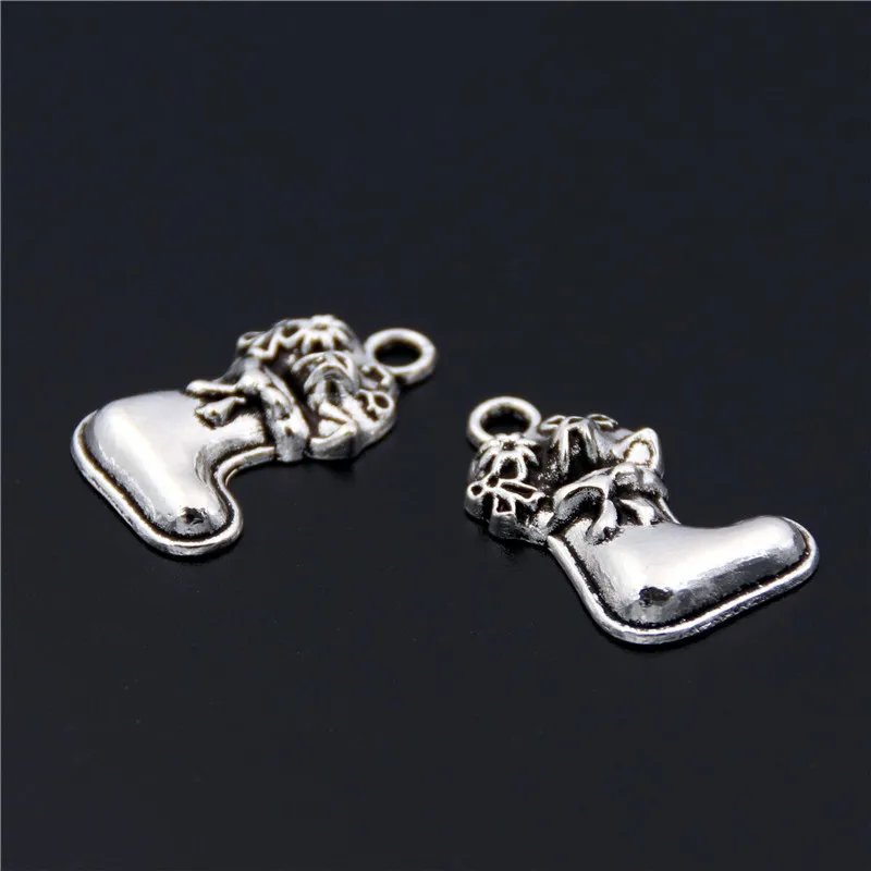 50pcs  Silver Color Christmas Stocks Charms Pendants  Jewelry Making DIY Handmade Craft A2464