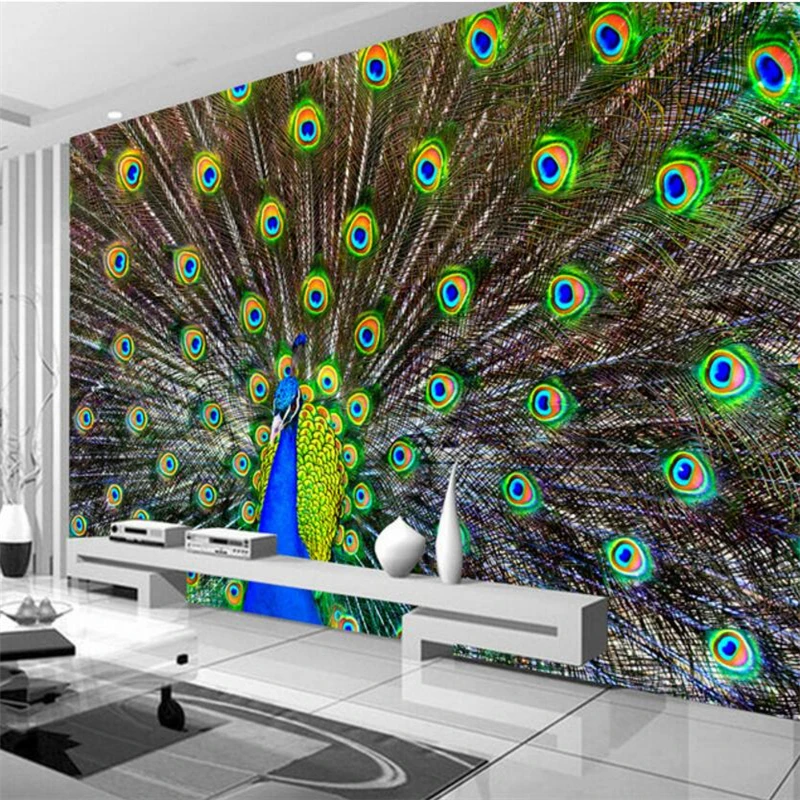 Beibehang HD Peacock Open Screen Photo TV Office Background Wall Painting 3d Wallpaper Home Decorative wallpaper for walls 3 d