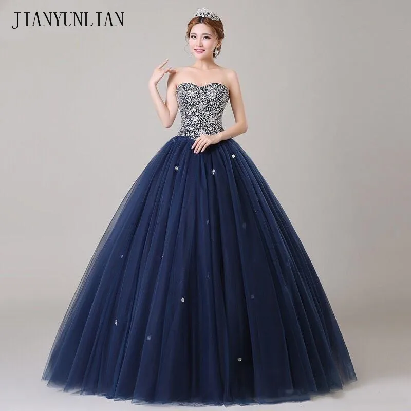 

Navy Blue Ball Gown Prom Dresses Sparkling Beads Sequins Top Lace-up Back Evening Gownselegant evening formal dresses