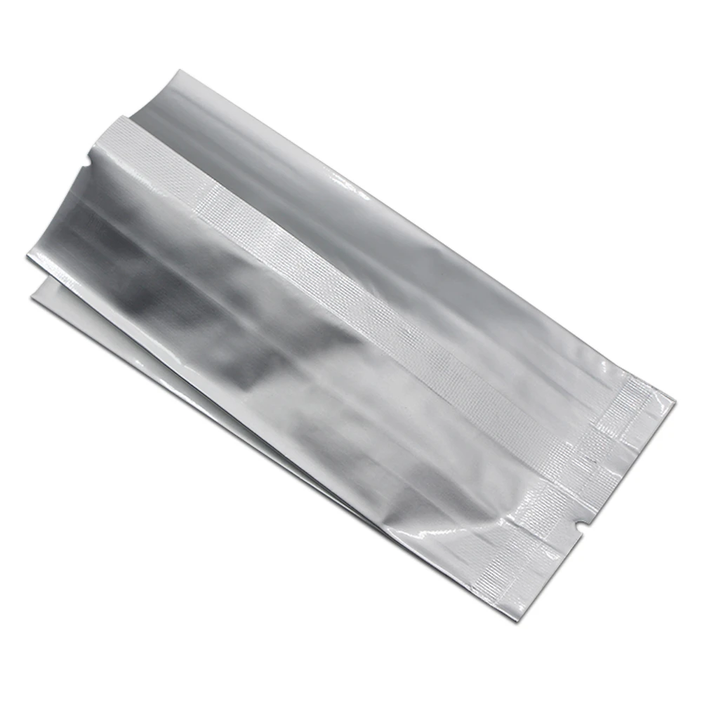 100Pcs/Lot Open Up Pure Aluminum Foil Organ Packaging Bag Vacuum Coffee Food Flat Pocket Heat Seal Packing Bag Retail New Style