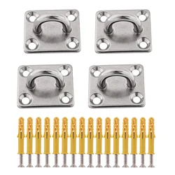 304 Stainless Steel M5/M6/M8 Ring Square Sail Shade Pad Eye Plate Marine Boat Rigging with Self-tapping Screws Pack of 4