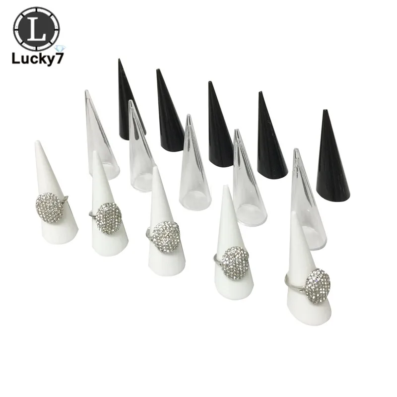 5pcs Clear White Black Ring Display Fashion Popular Mini Acrylic Finger Ring Plastic Triangle Cone Jewelry Storage Display Stand