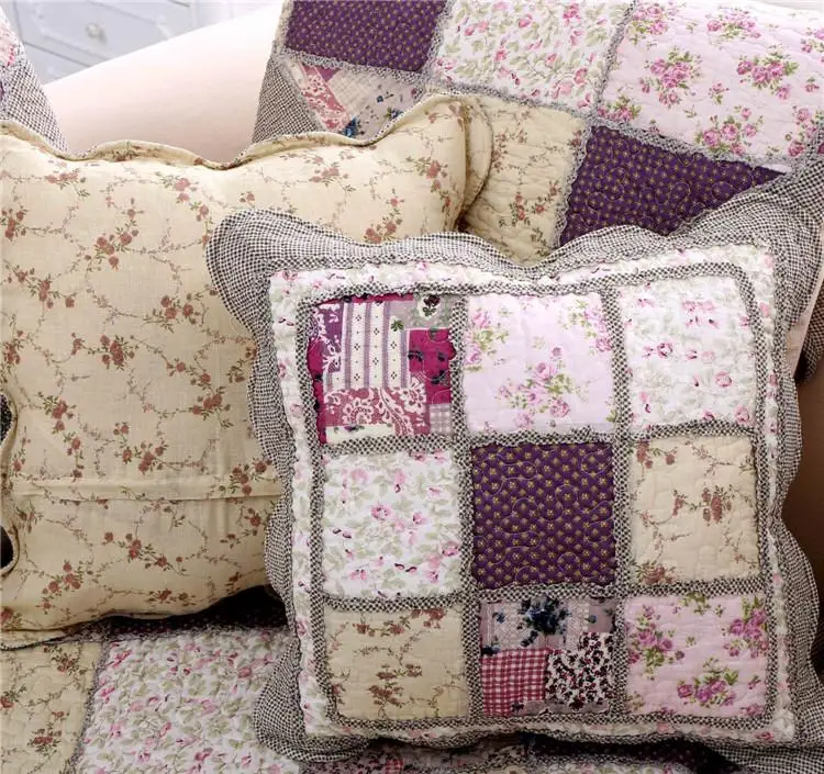 Pastoral Quilted Fabric Pillowcase, Flower Cushion Cover, Cloth Throw Pillow Cover, Home, Office, Car, Sofa Decor