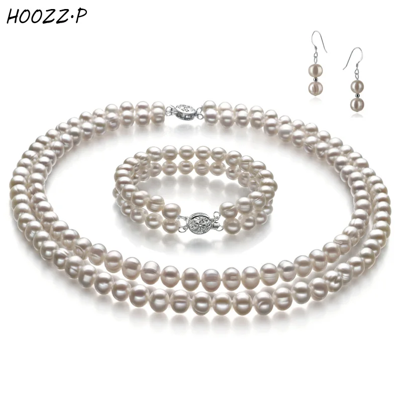 HOOZZ.P 6-7mm White Black Freshwater Cultured Pearl Set Necklace/Bracelet/Earring set for women Anniversary Engagement  Wedding