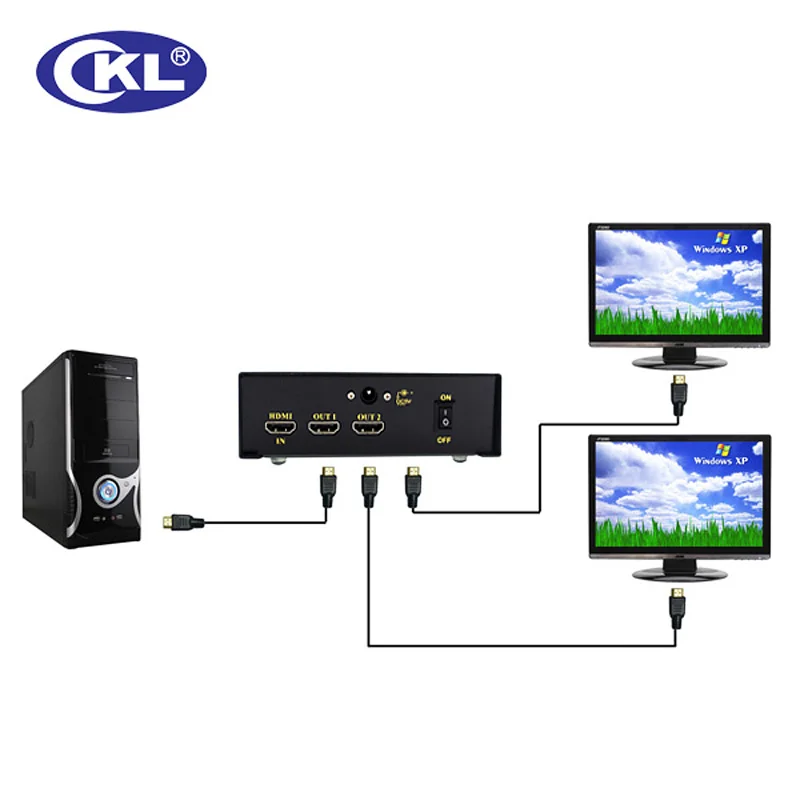 CKL HD-92 1x2 2 ميناء HDMI الفاصل دعم 1.4V 3D 1080P ل PC مراقب