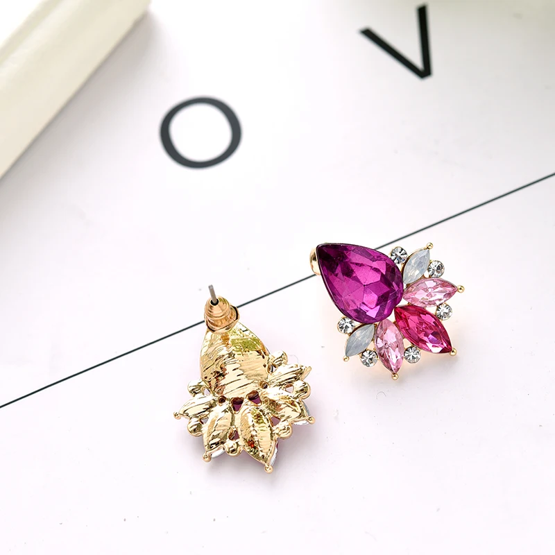 LUBOV Fashion Rhinestone Inlaid Colorful Crystal Stone Women Piercing Earrings Gold Color Metal Piercing Earrings Christmas Gift