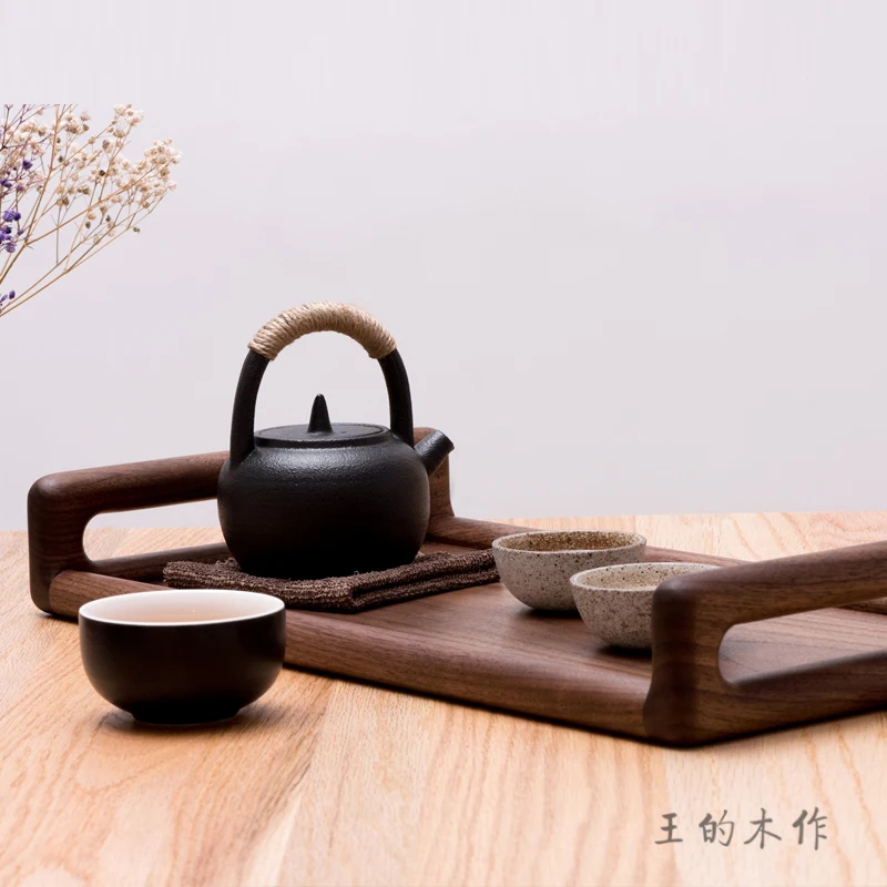 Natural Solid Wood Tea Tray Tea Table For Home Office Hotel Teahouse Durable Breakfast Plate Desktop Serving Tray With Handles