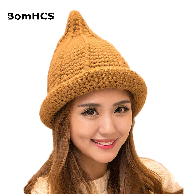 BomHCS New Cute Women Winter Warm 100% Handmade Beanie Hat Pointy Hat Peaked Cap Fisherman Caps Bucket Hat Fashion