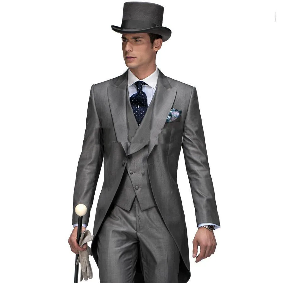 

New Arrival Groom morning styles Tuxedos Groomsmen Peak Collar Men Wedding Suits(Jacket+Pants+Tie+Waistcoat/best man suitsweddin