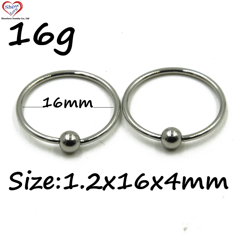 Showlove-10pcs Large Size Surgical Steel Captive Bead Lip Rings Nose Piercing Hoochie Hoop Stretched Ears Earring In Tunnel