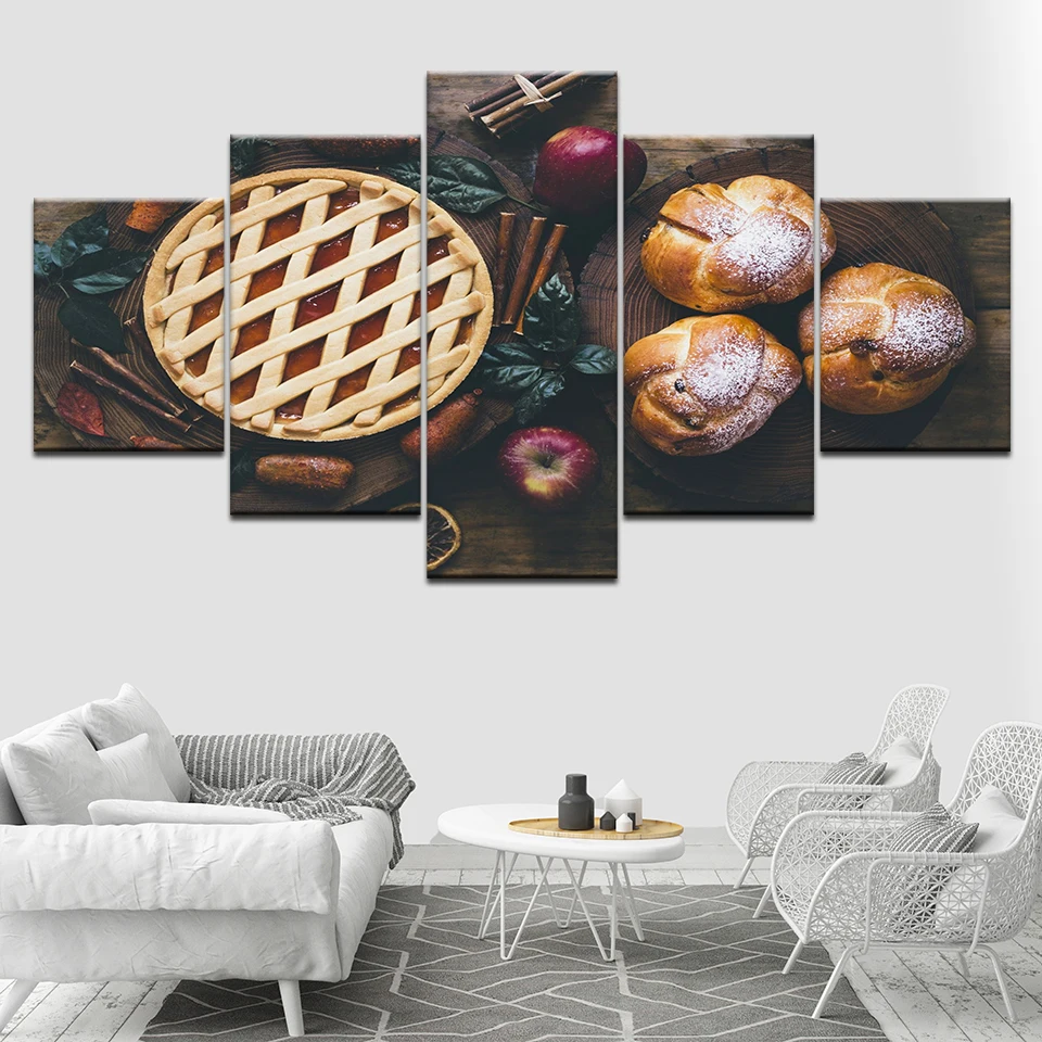 Bread and fruit on table 5 Piece HD Wallpapers Art Canvas Print modern Poster Modular art painting kitchen Home Decor